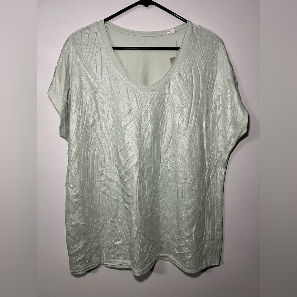 Chico’s Shimmer Cutwork Cap Top, Soft Seafoam Green, NWT, Sz 3 (XL - 16)